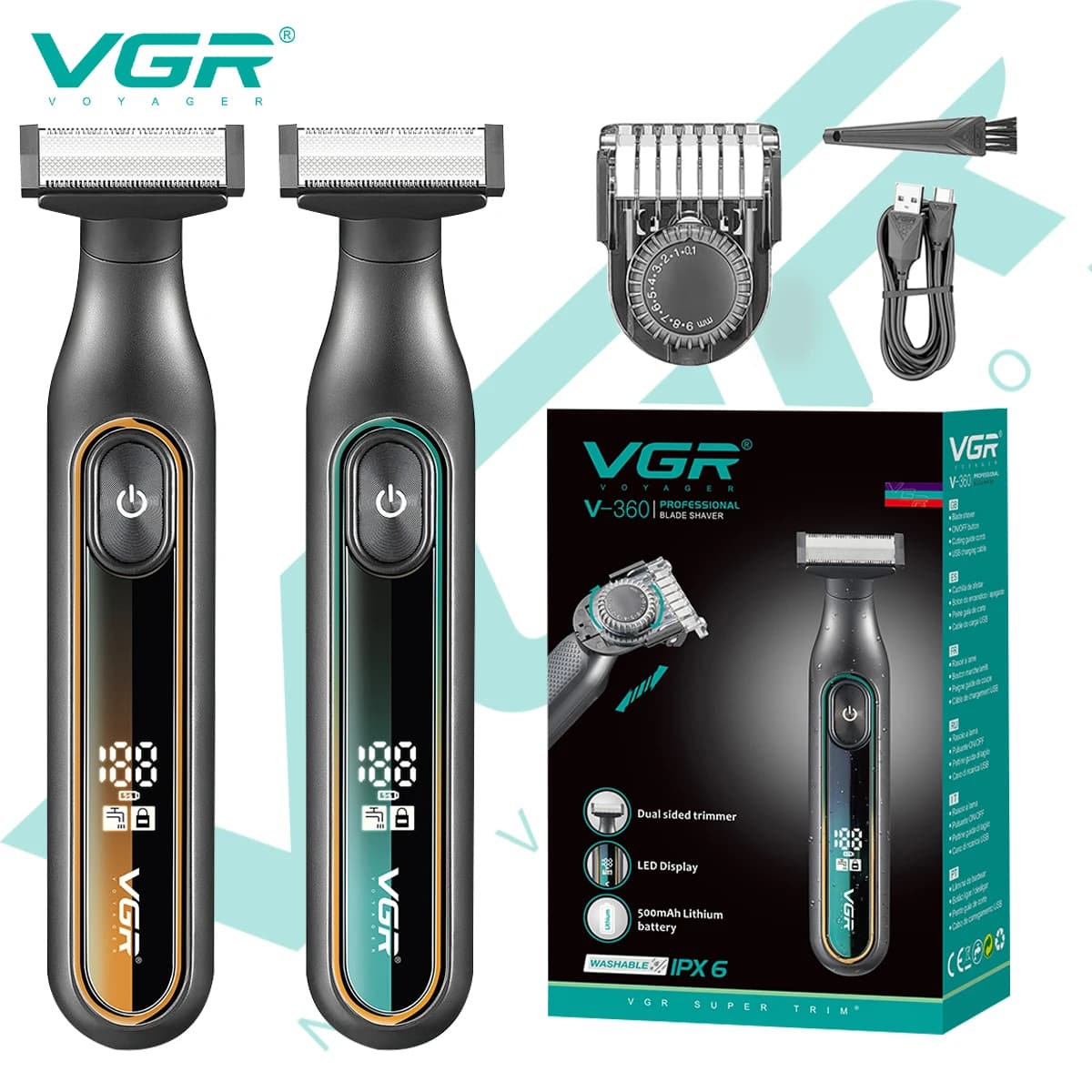 VGR Aparador de Cabelo 360° à prova d'água, recarregável e lavável