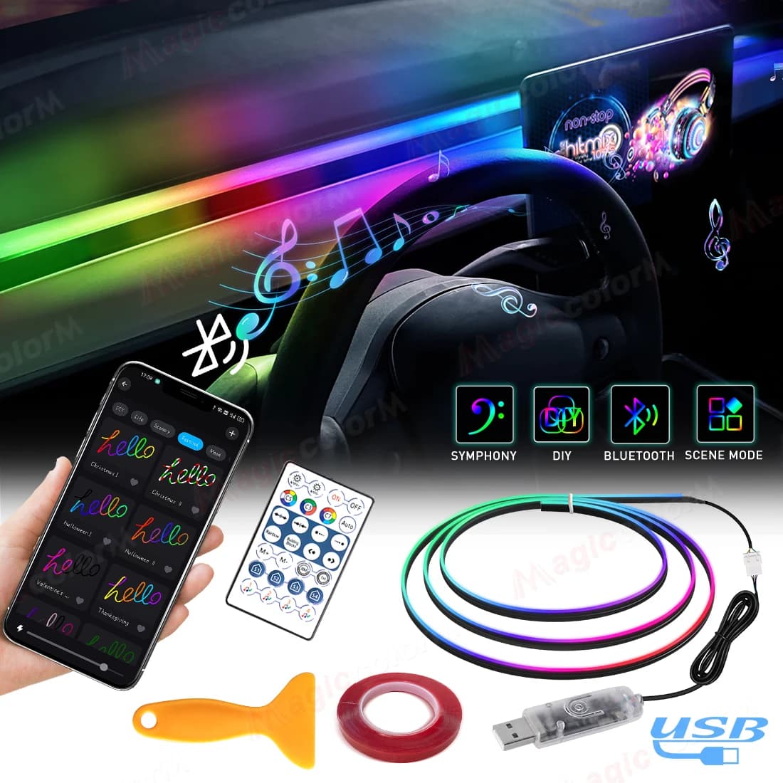 KALADA Luzes LED RGB 64 Cores para Tesla Model 3/Y/S/X