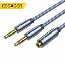 Essager fone de ouvido divisor adaptador áudio 3.5mm fêmea para 2 macho jack microfone y divisor cabo aux para adaptador pc cabo aux — miniatura