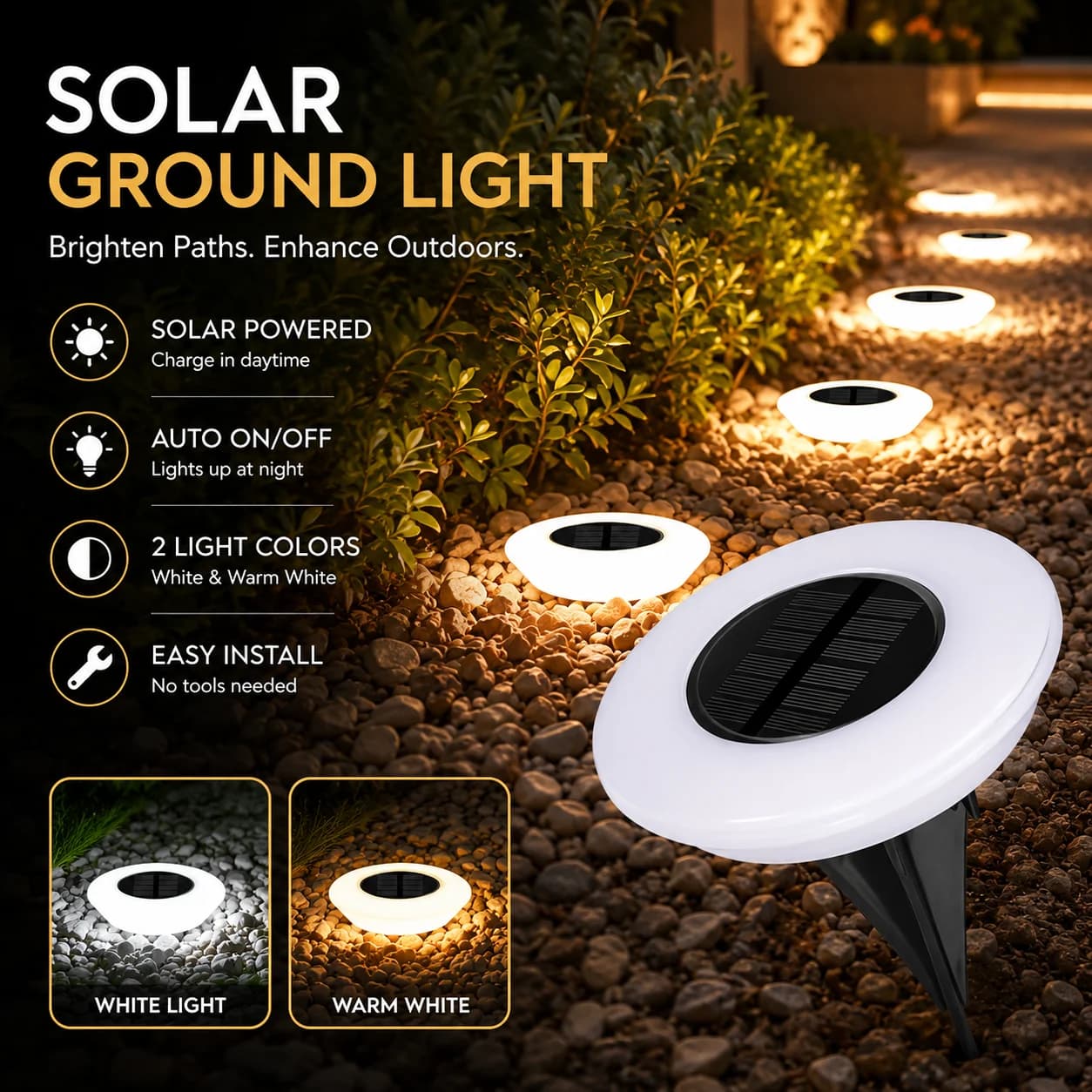 Luminária Solar de Piso com 14 LEDs – Luz LED Impermeável