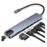Adaptador Hub Dex Type C 8x1, Hdmi 4k, Lan, Usb 3.0, Leitor Sd Para Macbook