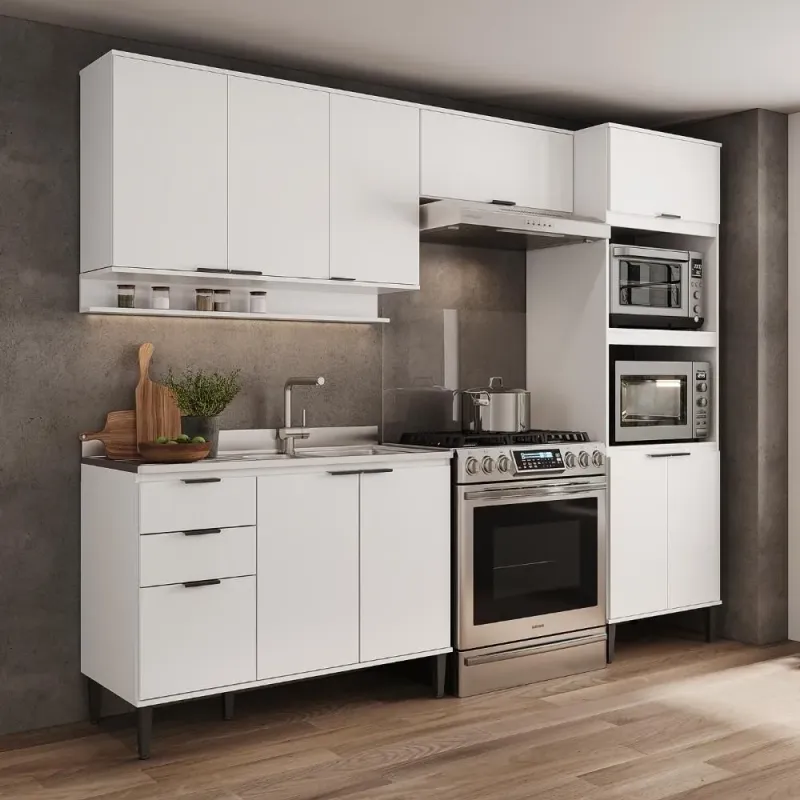 Armário de Cozinha Completa C Balcão Miami Prime 1 Porta MDP 270 cm Branco