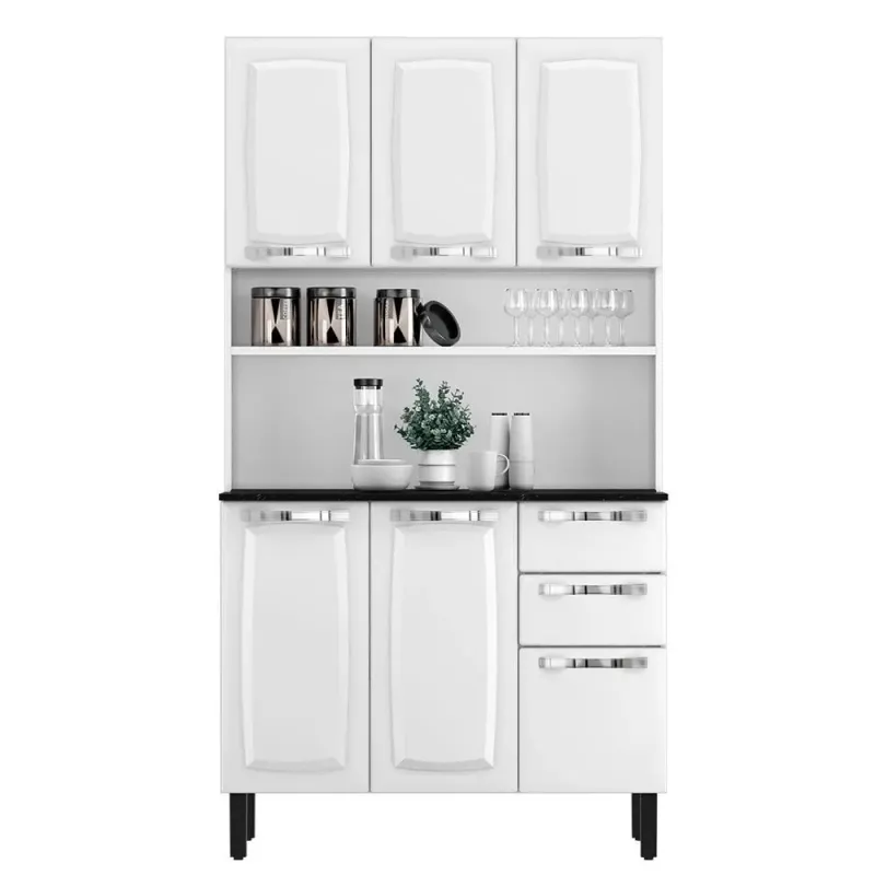 Armário de Cozinha Pratika 6 Portas 2 Gavetas Aço 105cm Branco Itatiaia