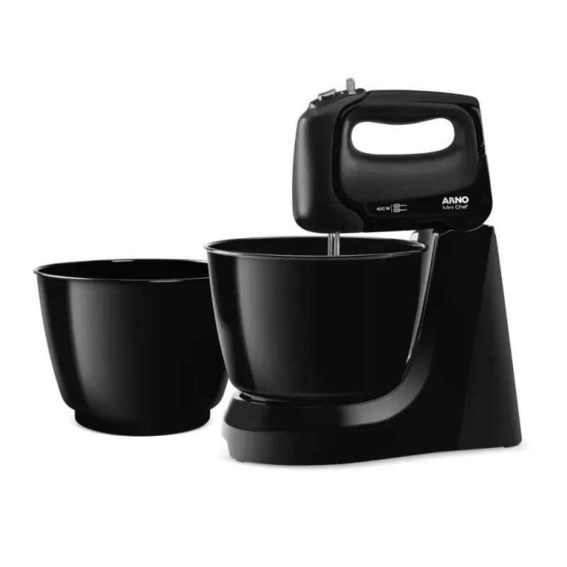 Batedeira Arno Mini Chef 400W com 2 Tigelas 4L Preta HM11 220V