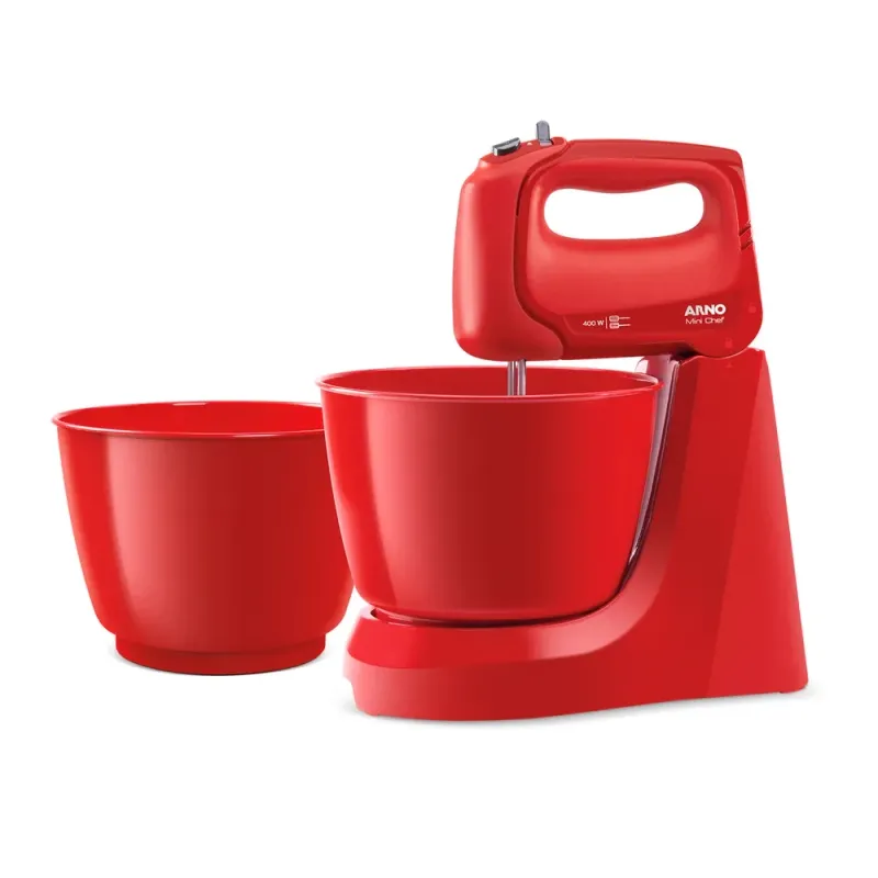 Batedeira Arno Mini Chef 400W com 2 Tigelas 4L Vermelha HM12 127V
