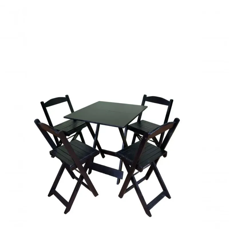 Conjunto Dobrável 70x70 Com 4 Cadeiras Preto Bar Restaurante