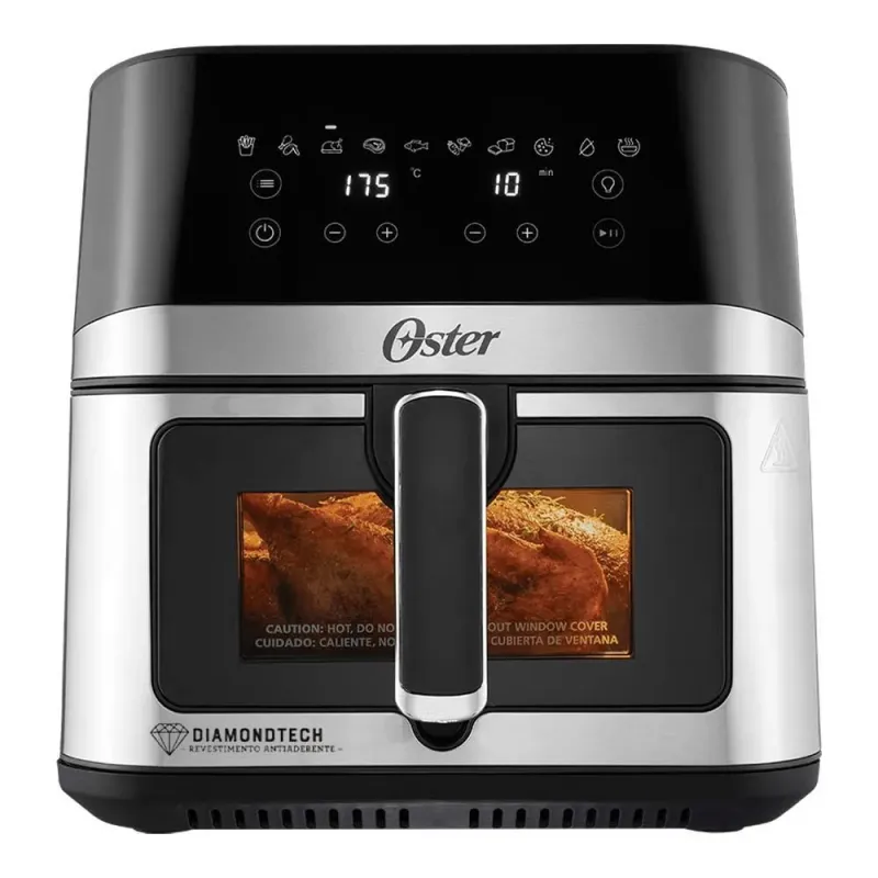 Fritadeira Air Fryer Oster CKSTAF75WDSSDF 7.5L Digital Inox Diamondtech com Visor Transparente