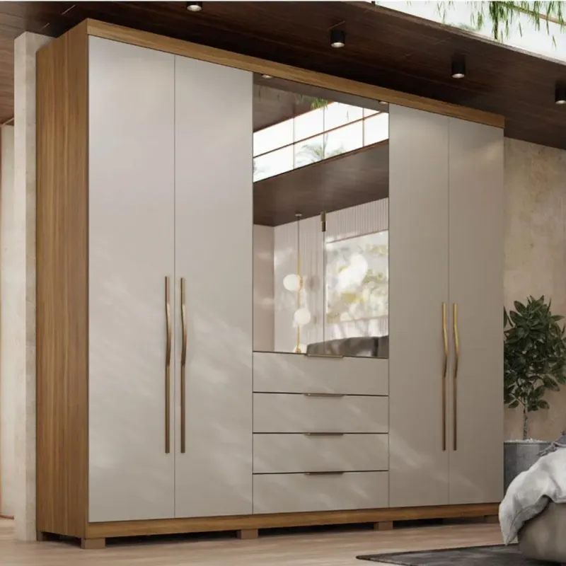 Guarda Roupa Casal Ambiente Giardino 6 Portas com Espelho Amêndola Nude Prime TX Demóbile