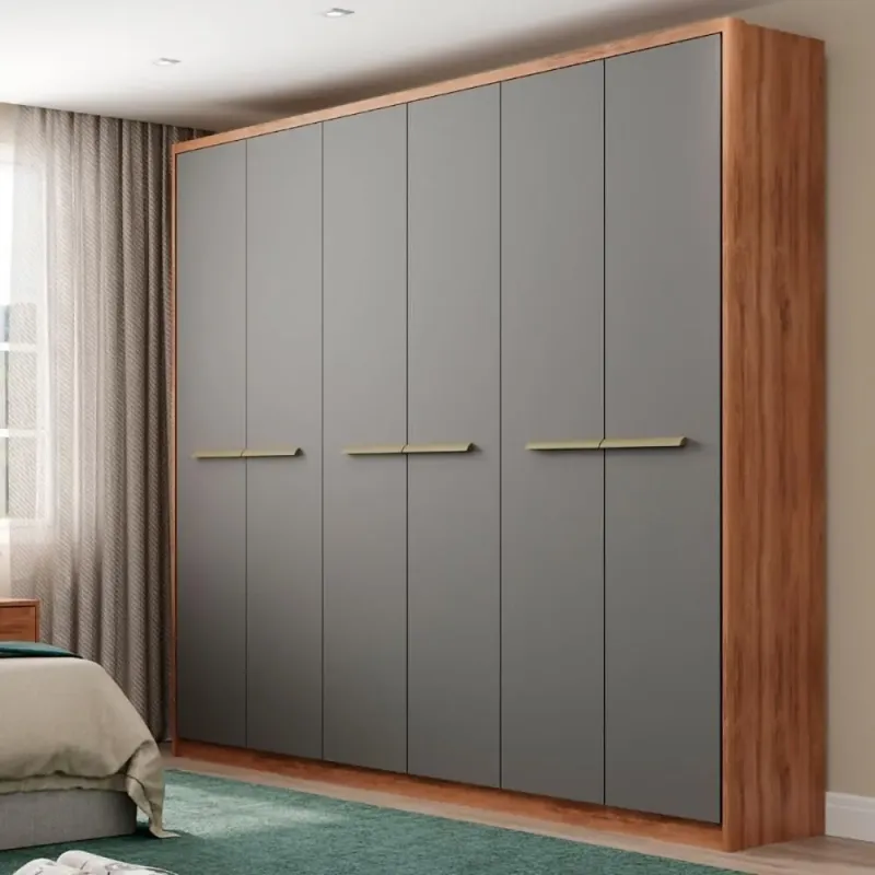Guarda Roupa Casal Belmont 6 Portas de Bater 3 Gavetas MDP Freijó com Cinza Titânio Móveis Carraro