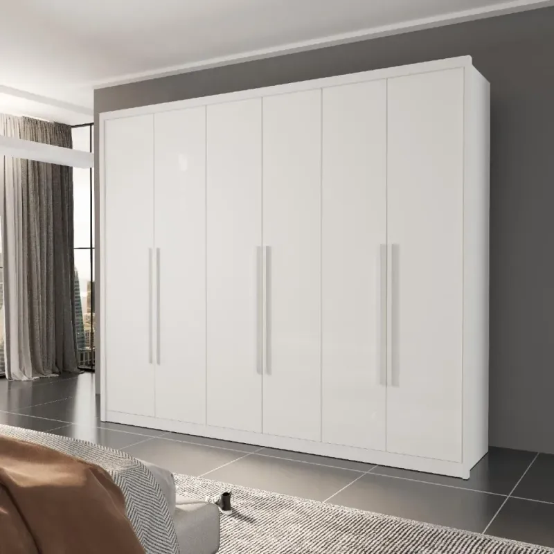 Guarda Roupa Casal Luca 6 Portas 6 Gavetas MDF Laqueado Branco Bom Pastor Móveis 274CM