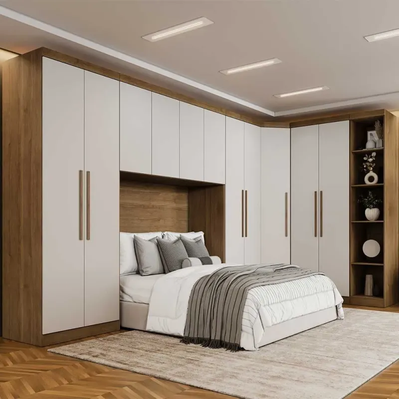Guarda Roupa Casal Modulado Safira 11 Portas de Bater 9 Gavetas MDF Cumaru-fendi Clic Móveis