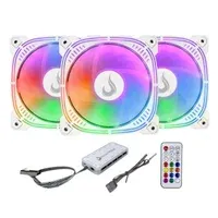 Kit Com 3 Ventoinhas Rise Mode Aura Frost Pro, 120mm, Argb, Branco - Rm-Cf-02-Argb