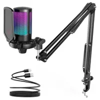 Microfone Condensador, Articulado, Fifine Ampligame A6t, Usb Tipo-C, Rgb, Preto