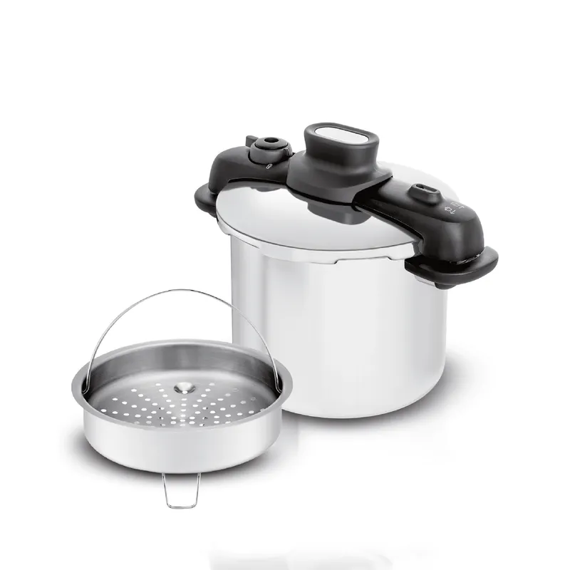 Panela de Pressão Tefal Opti'Space 7 Litros em Inox com Fundo Triplo e Cesto de Vapor