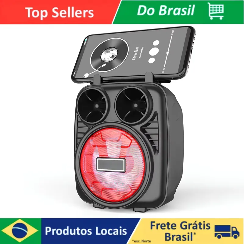 Caixa de Som Portátil Bluetooth com LED e Rádio FM - R$ 119,99