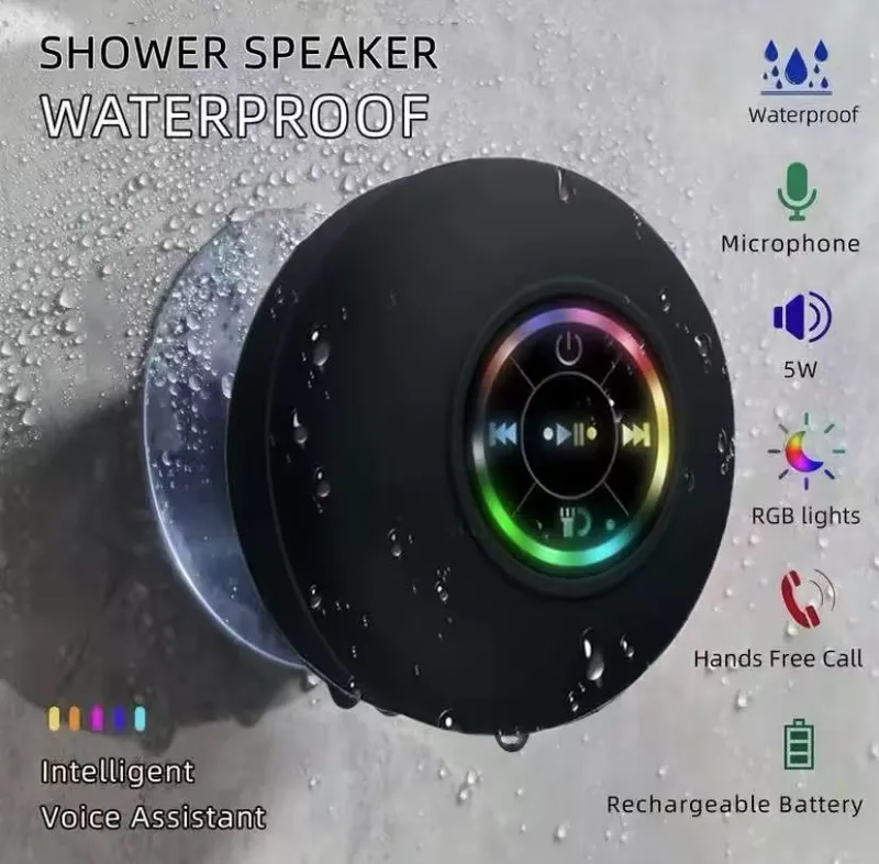 Caixa de Som Bluetooth Portátil com LED e Sução - R$ 28,99