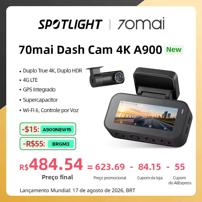 70mai A900 Câmera Veicular Dual 4K com GPS e Wi-Fi 6
