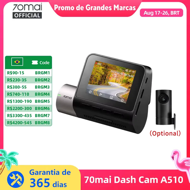 70mai Dash Cam A510 - Câmera Automotiva 1944P com GPS