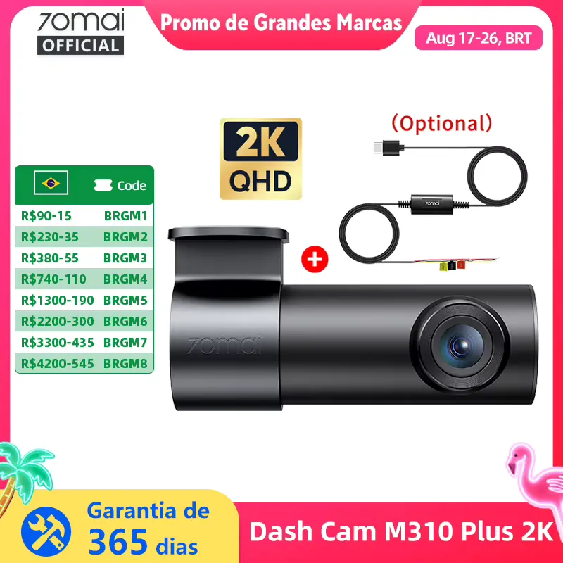 70mai Dash Cam M310 Plus 2K - Câmera Veicular com Visão Noturna