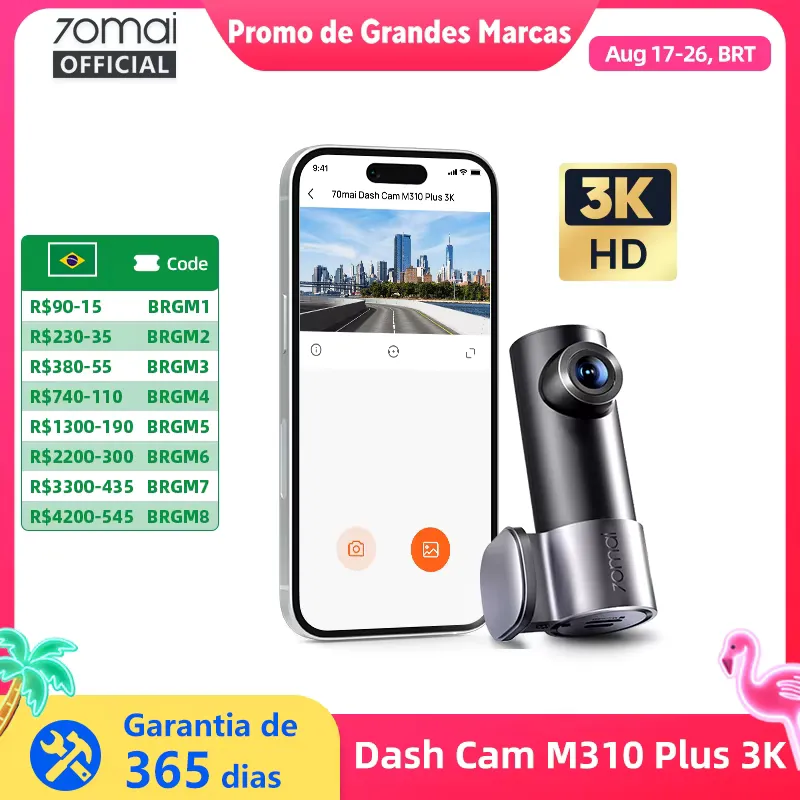 70mai Dash Cam M310 Plus 3K - Câmera Veicular 1620P