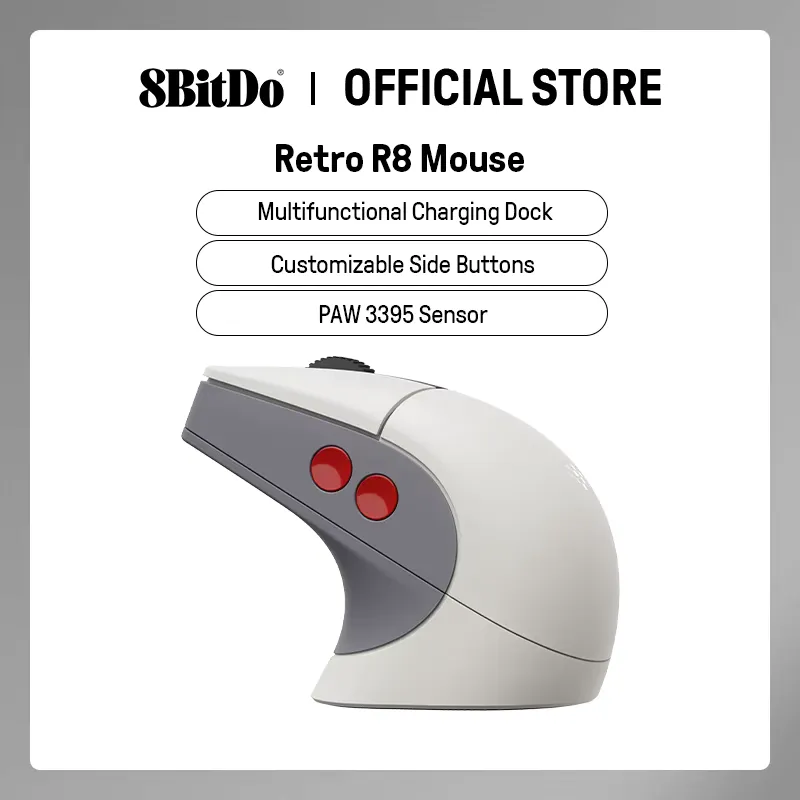 8bitdo Mouse Retrô R8 com Sensor Óptico 26K DPI e Carregamento