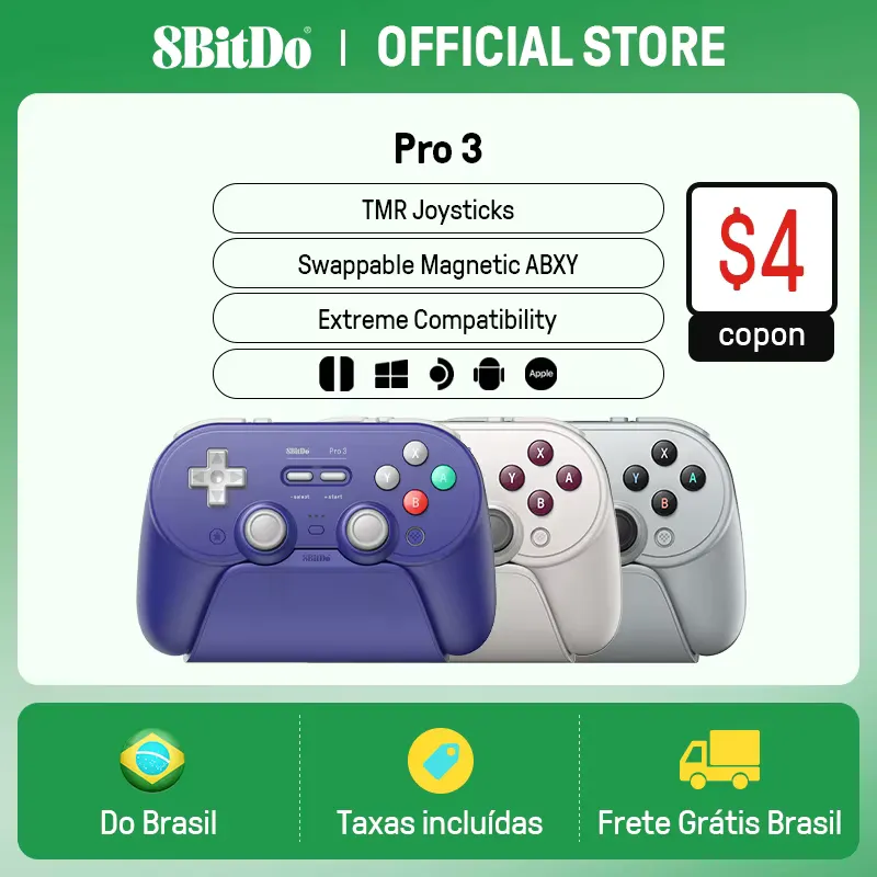 8BitDo Pro 3 – Controle sem fio para Switch, PC e iOS