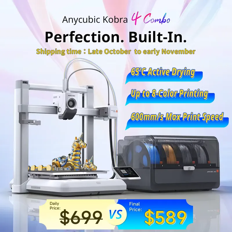 ANYCUBIC Kobra 4 – Impressora 3D FDM até 600mm/s, 8 cores