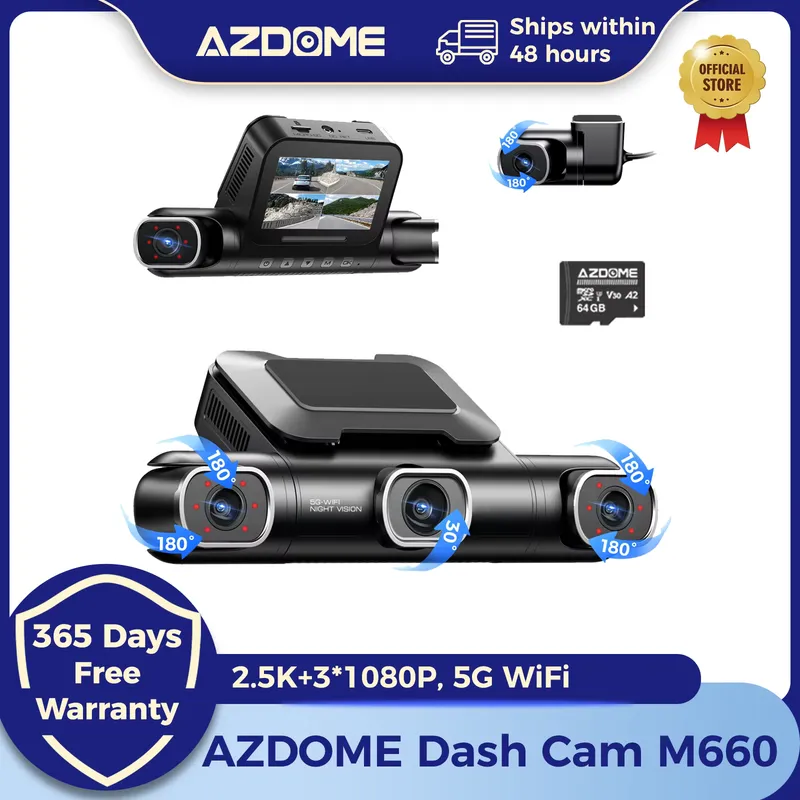 AZDOME Câmera DVR 360° 4CH 2.5K+1080P GPS WiFi 5G