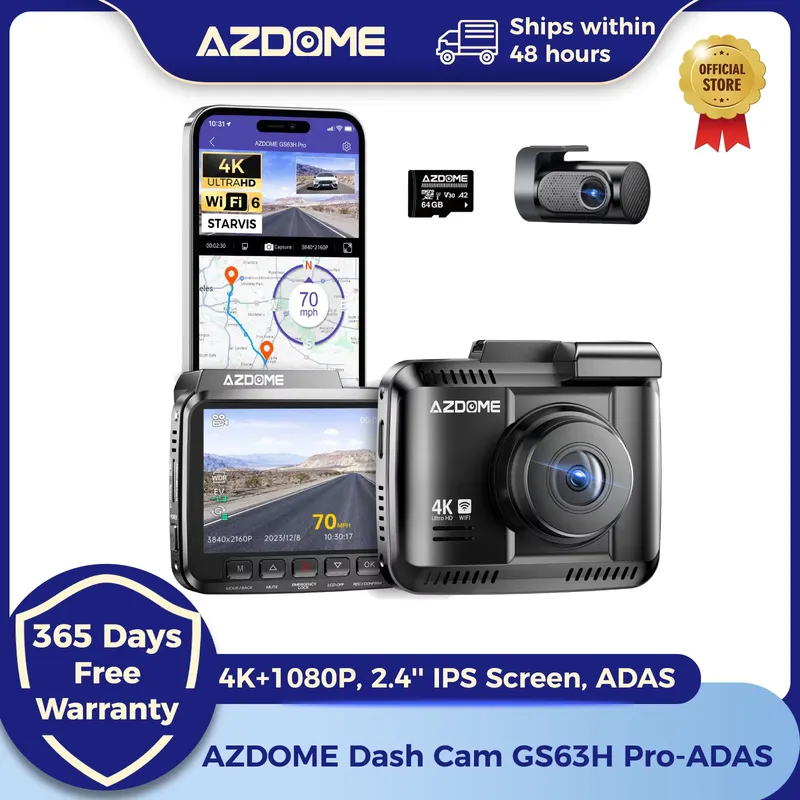 AZDOME Dashcam 4K Dupla Câmera GPS WiFi Tela 2.4"