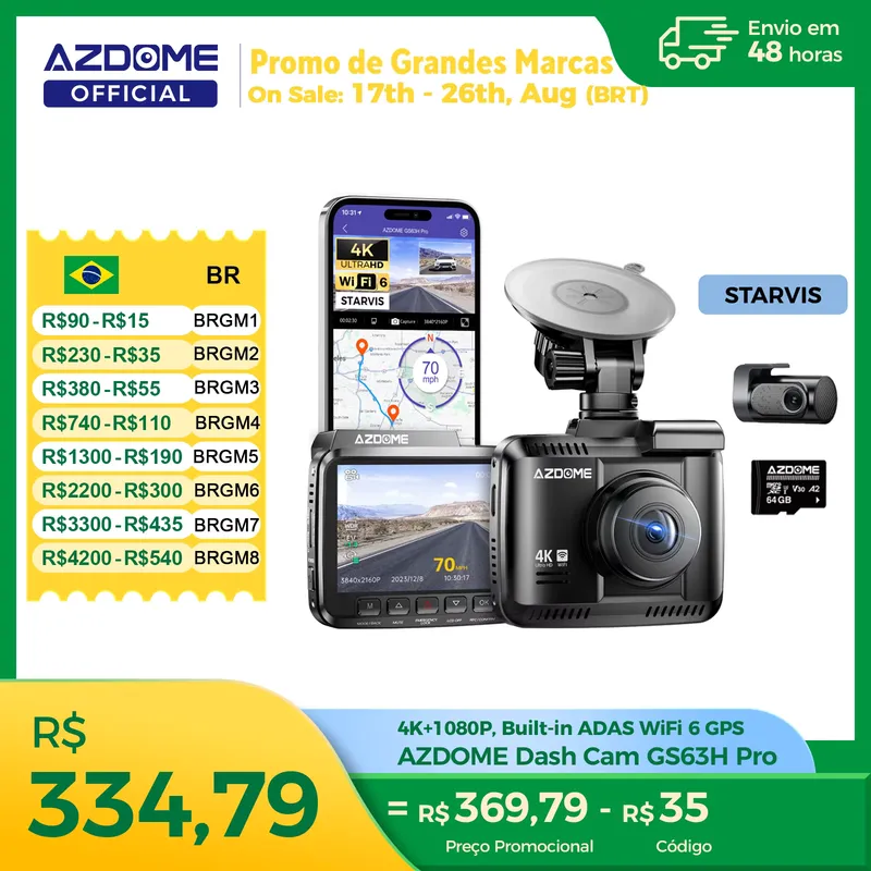 AZDOME GS63H Pro 4K - Câmera Automotiva DVR com GPS