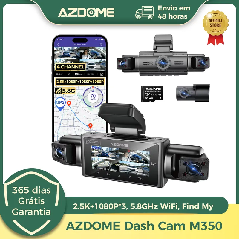 AZDOME M350 Câmera Veicular 4 Canais 2.5K DVR