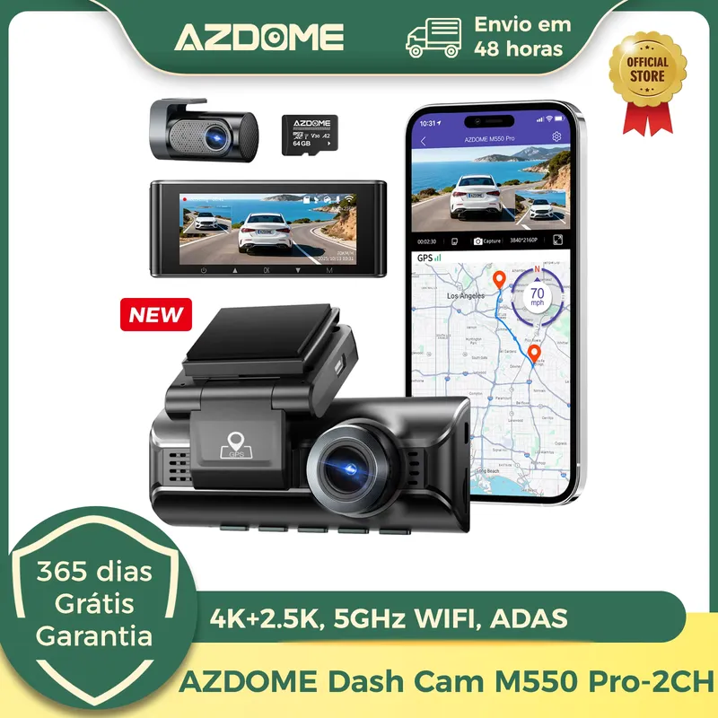 AZDOME M550 Pro Câmera Veicular 4K Dupla com GPS e WiFi