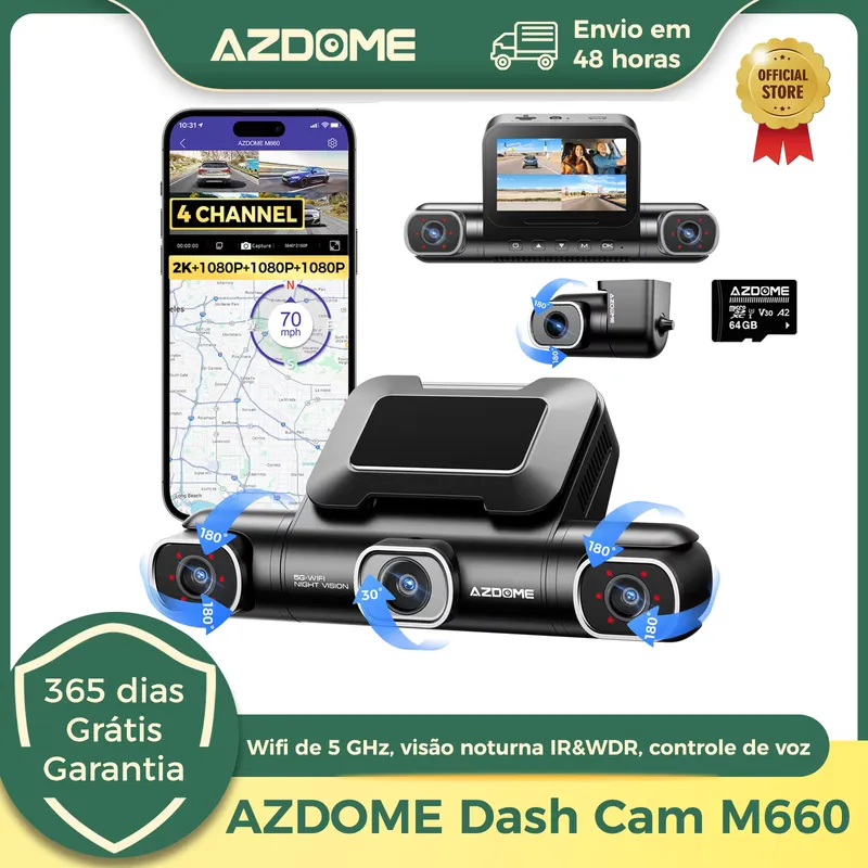 AZDOME M660 Câmera Veicular 2.5K 4 Canais DVR