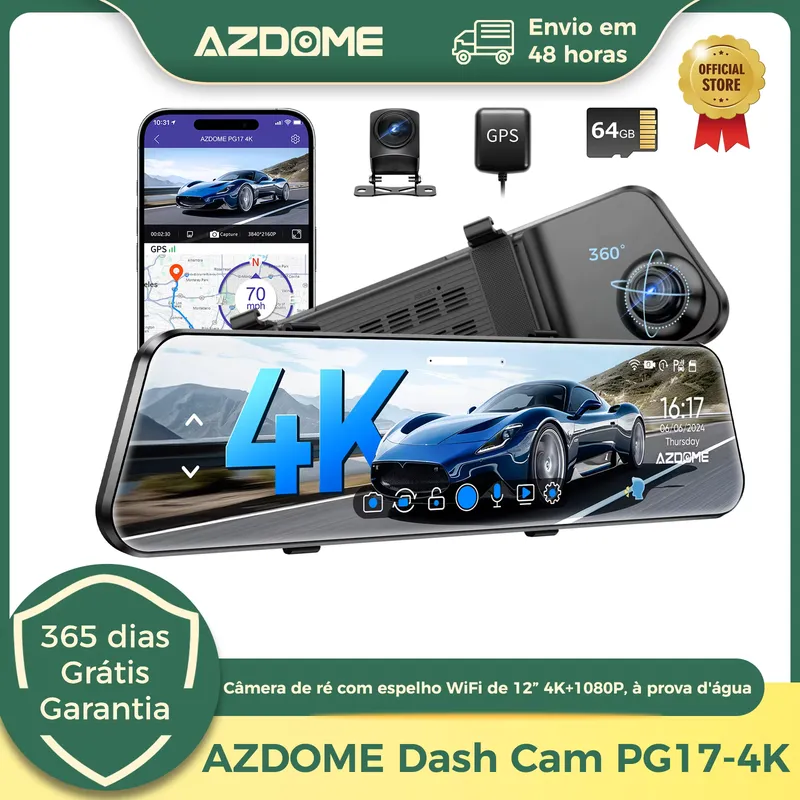 AZDOME PG17 Câmera Espelho Retrovisor 4K WiFi Dupla