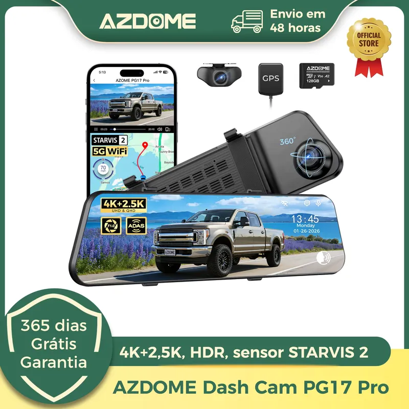 AZDOME PG17 Pro Câmera Veicular 4K com Espelho Retrovisor