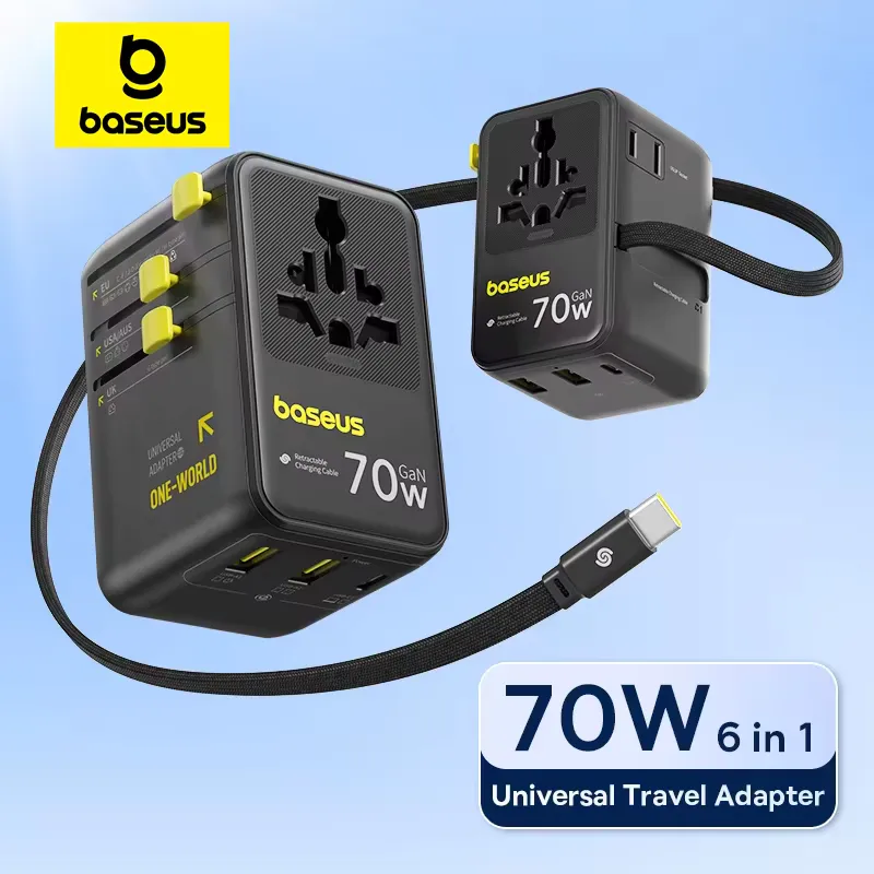 Baseus Carregador GaN 70W Universal com Cabo Retrátil