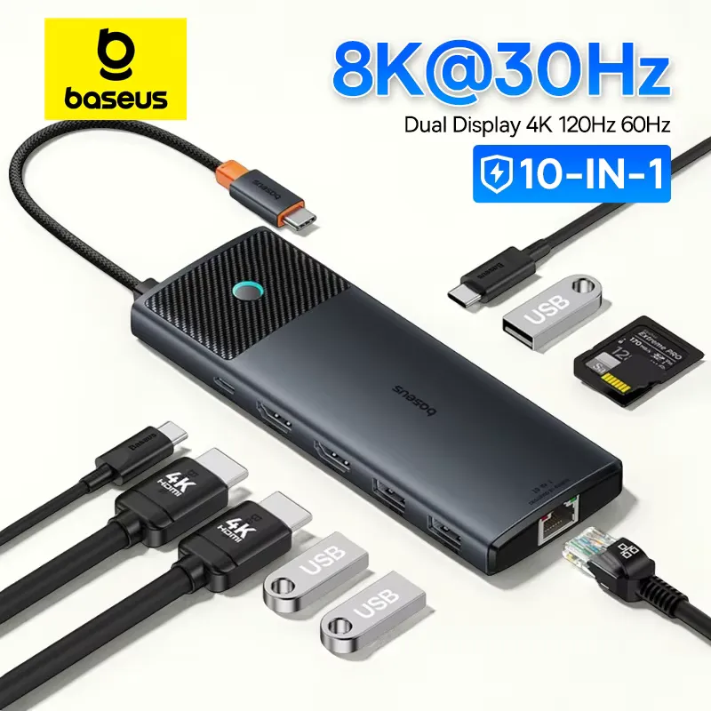 Baseus HUB USB-C 10 em 1 com Dual HDMI 8K