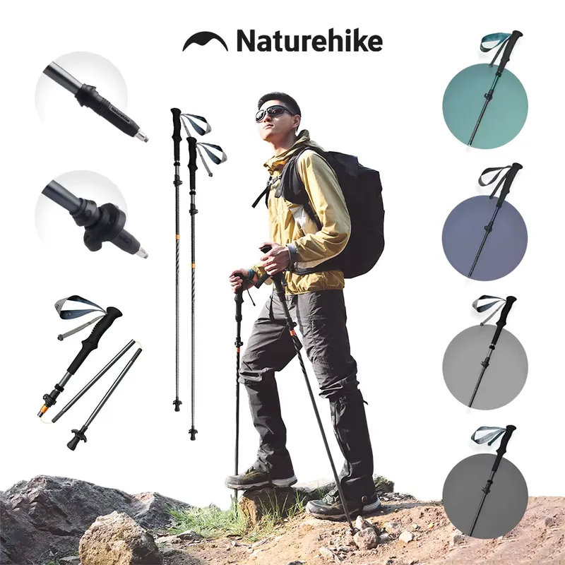 Naturehike Bastões de Trekking Fibra de Carbono Dobrável