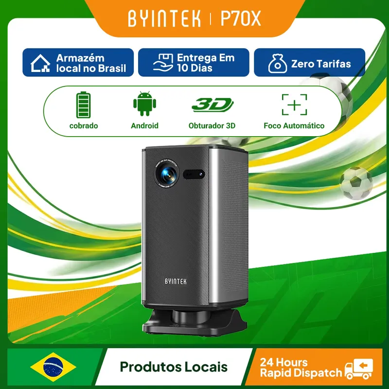 Byintek P70X - Projetor 3D 4K com Foco Automático e Bateria