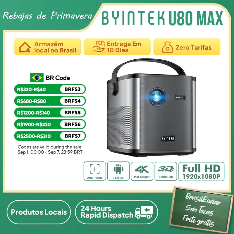 Byintek U80 Max Book 2 - Projetor DLP 2500 ANSI com GoogleTV