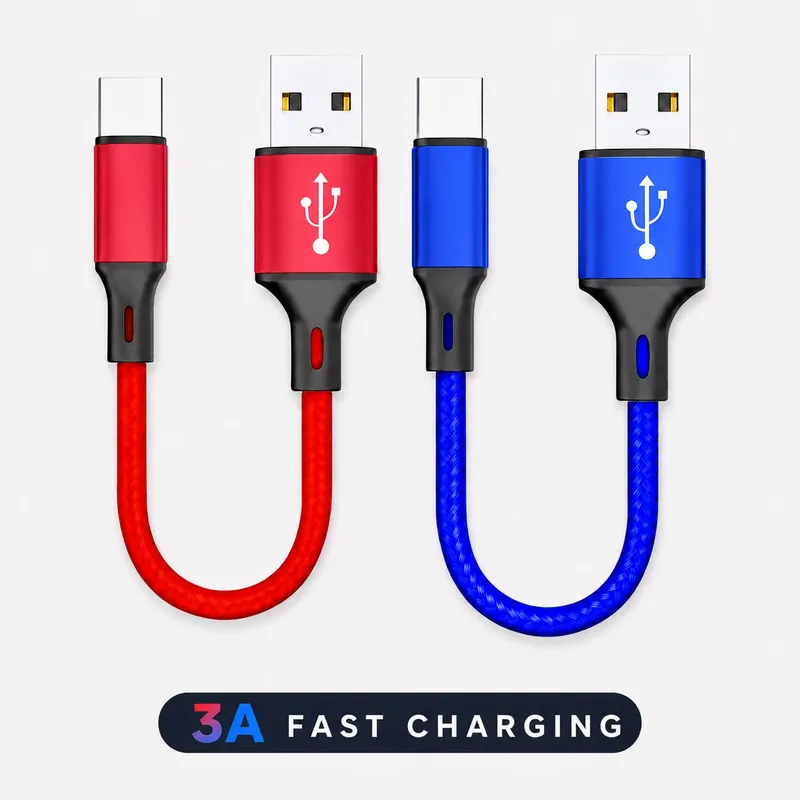 Cabo USB-A para Tipo-C Curto 0,25m 3A - Nylon Trançado