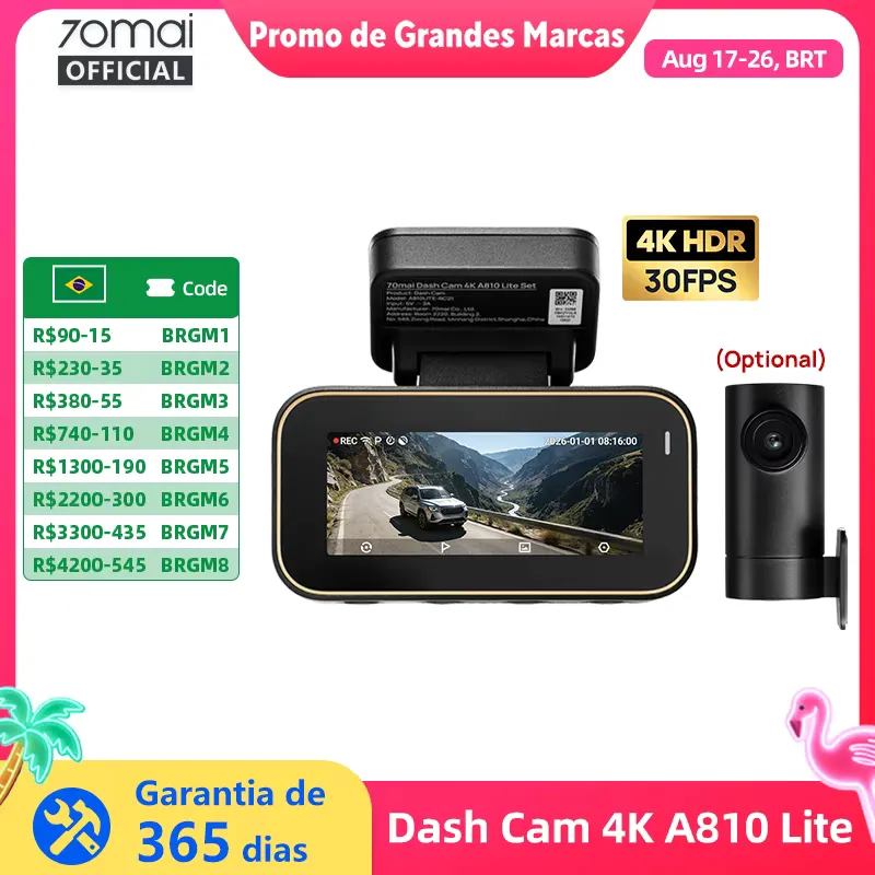 70mai A810 Lite Câmera Veicular 4K HDR WiFi 6