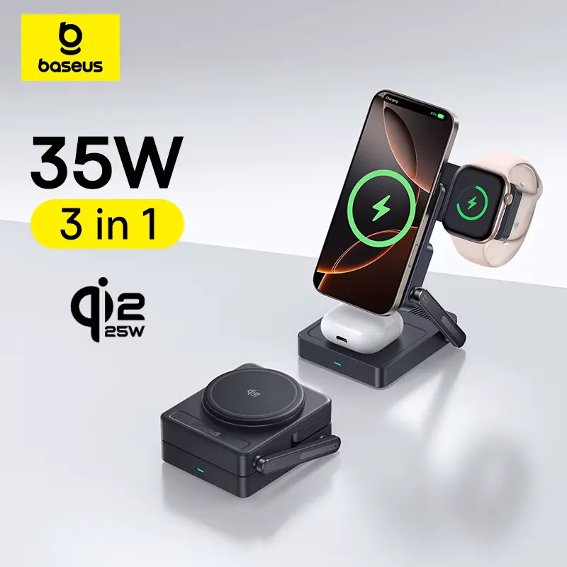 Baseus Carregador Sem Fio Magnético 3 em 1 Qi2.2 25W