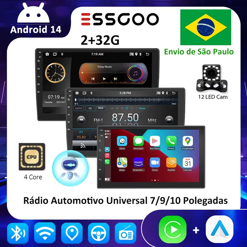 ESSGOO Central Multimídia Android 14 com CarPlay Sem Fio