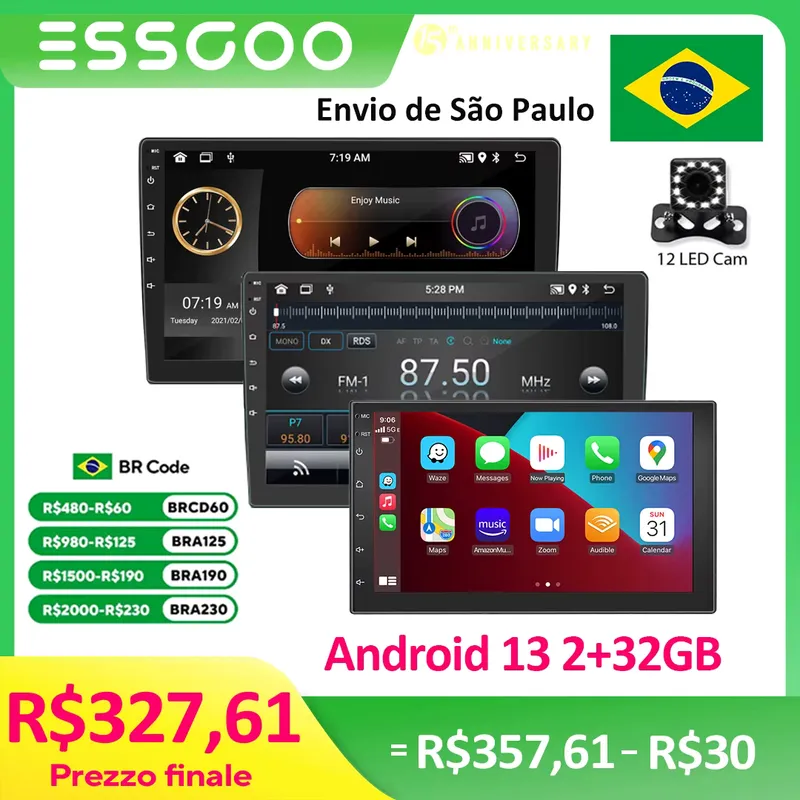 ESSGOO Central Multimídia Android 13 Automotiva 2 Din GPS