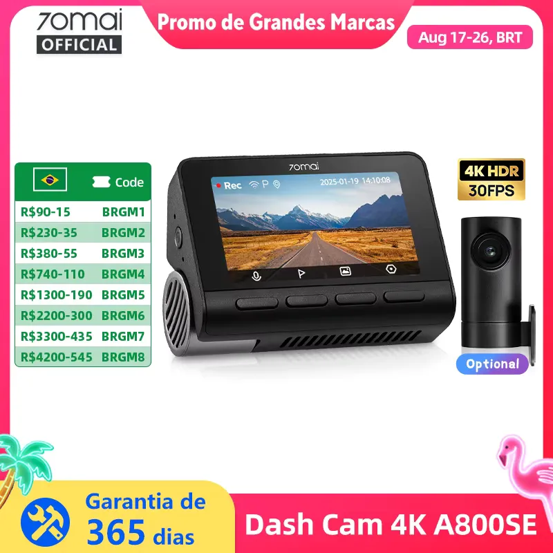 70mai Dash Cam 4K A800SE - Câmera Dual-Channel com WiFi 6