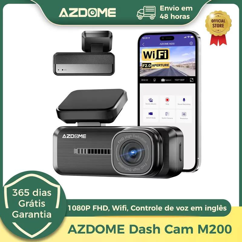AZDOME Câmera Automotiva 1080p WiFi com Visão Noturna