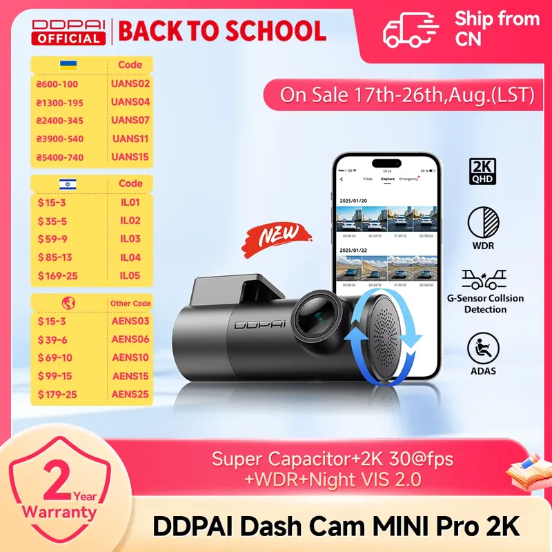 DDPAI MINIPro 2K - Câmera Automotiva DVR com ADAS