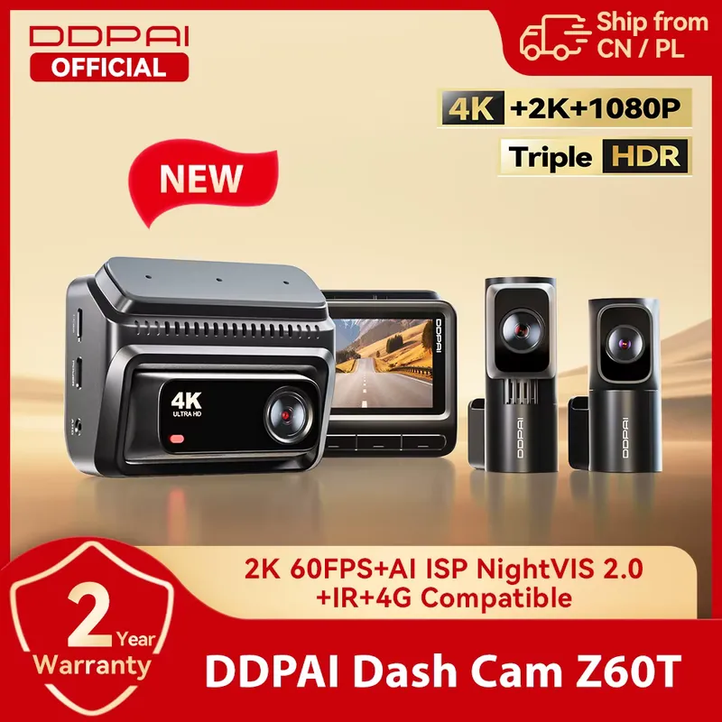 DDPAI Z60T Câmera Veicular 3 Canais 4K HDR