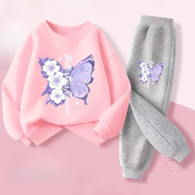 Eachine Conjunto Primavera Infantil Manga Longa + Calça Borboleta